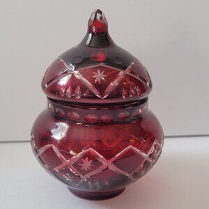 Ruby Red Vintage Bohemian Crystal Candy Dish With Lid
